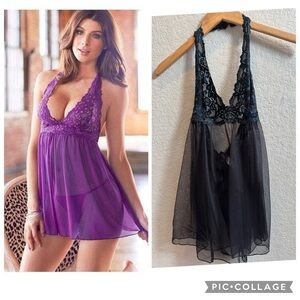 NWOT Frederick's of Hollywood Halter Black Sheer Lace Chemise NEW